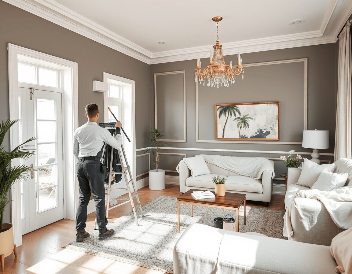 Professional house painter and decorator at work