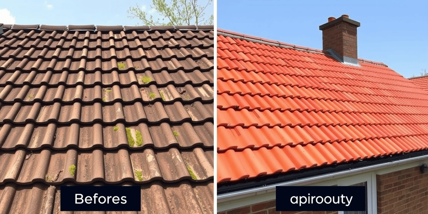 Before and after roof painting transformation